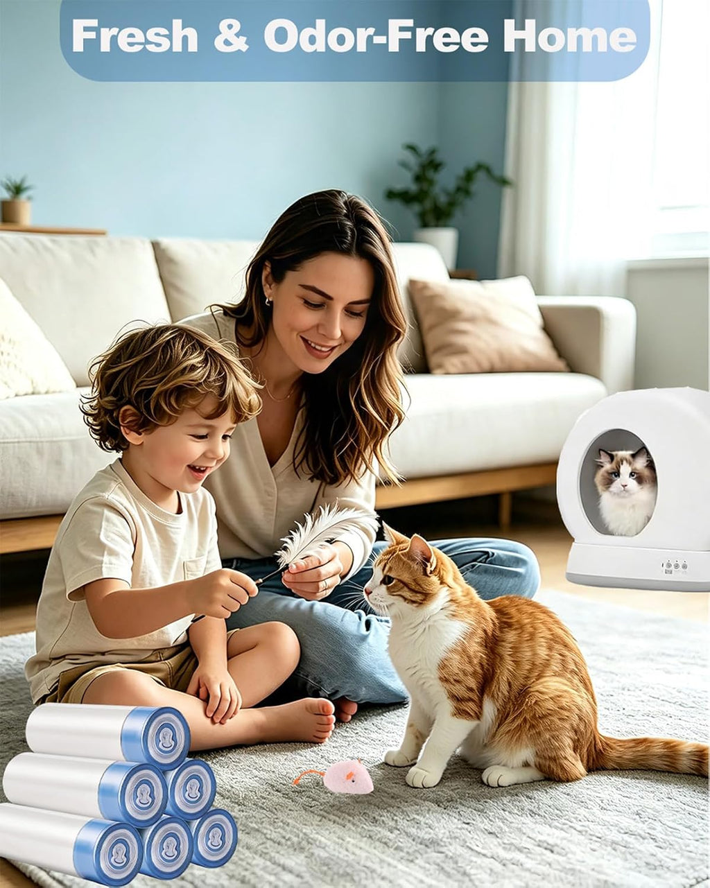 60 Count Drawstring Cat Litter Bags Compatible with MW-SC01/SC02/SC09/LR01