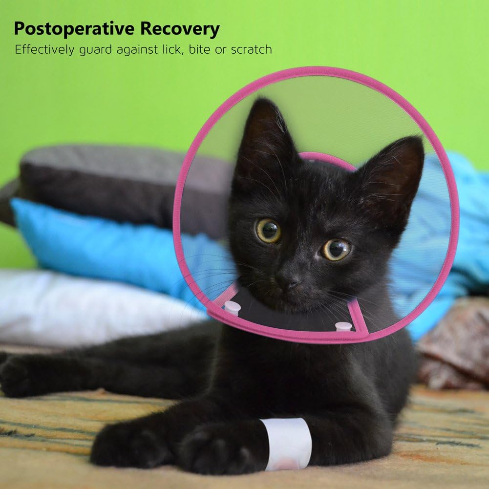 Cat Cone Collar, to Stop Licking, Recovery Elizabethan After Surgery, Clear Soft Neck E-Collar, Not Block Vision, for Kitten Puppy Dog Pet in Surgery Remedy - S in Rose