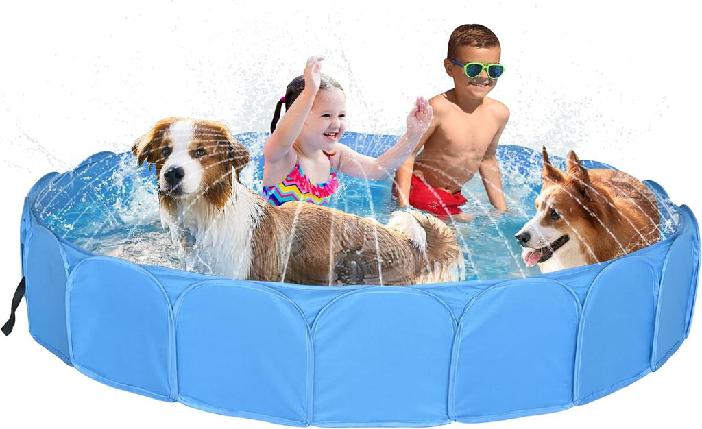 Collapsible Sprinklers Pool for Pet - Foldable Dog Pool for Backyard - Portable Heavy Duty Splash Pad for Puppy Pet Dog (63" x 12")