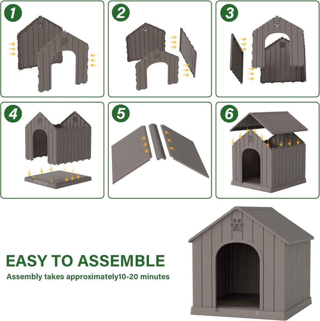 Bifanuo Dog House for Outdoor & Indoor, Waterproof Puppy Shelter with Air Vents & Elevated Floor, Easy Assemble Sturdy Dog Kennel for Large Dogs (Grey, 38''L×36.2''W×38''H)