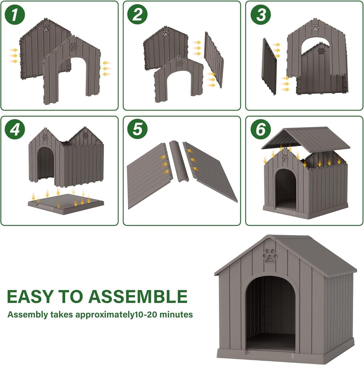 Bifanuo Dog House for Outdoor & Indoor, Waterproof Puppy Shelter with Air Vents & Elevated Floor, Easy Assemble Sturdy Dog Kennel for Large Dogs (Grey, 38''L×36.2''W×38''H)