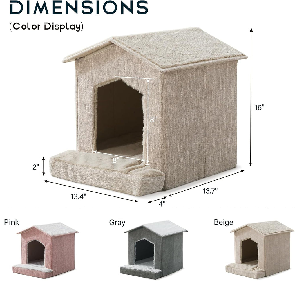 Cat Beds for Indoor Cats,Cat Houses,Cat Cave with Orthopedic Cushion,Foldable Cat Condos,Hideaway,Shelter,Beige Cat Tent for Small Dogs and Rabbit,Squirrel