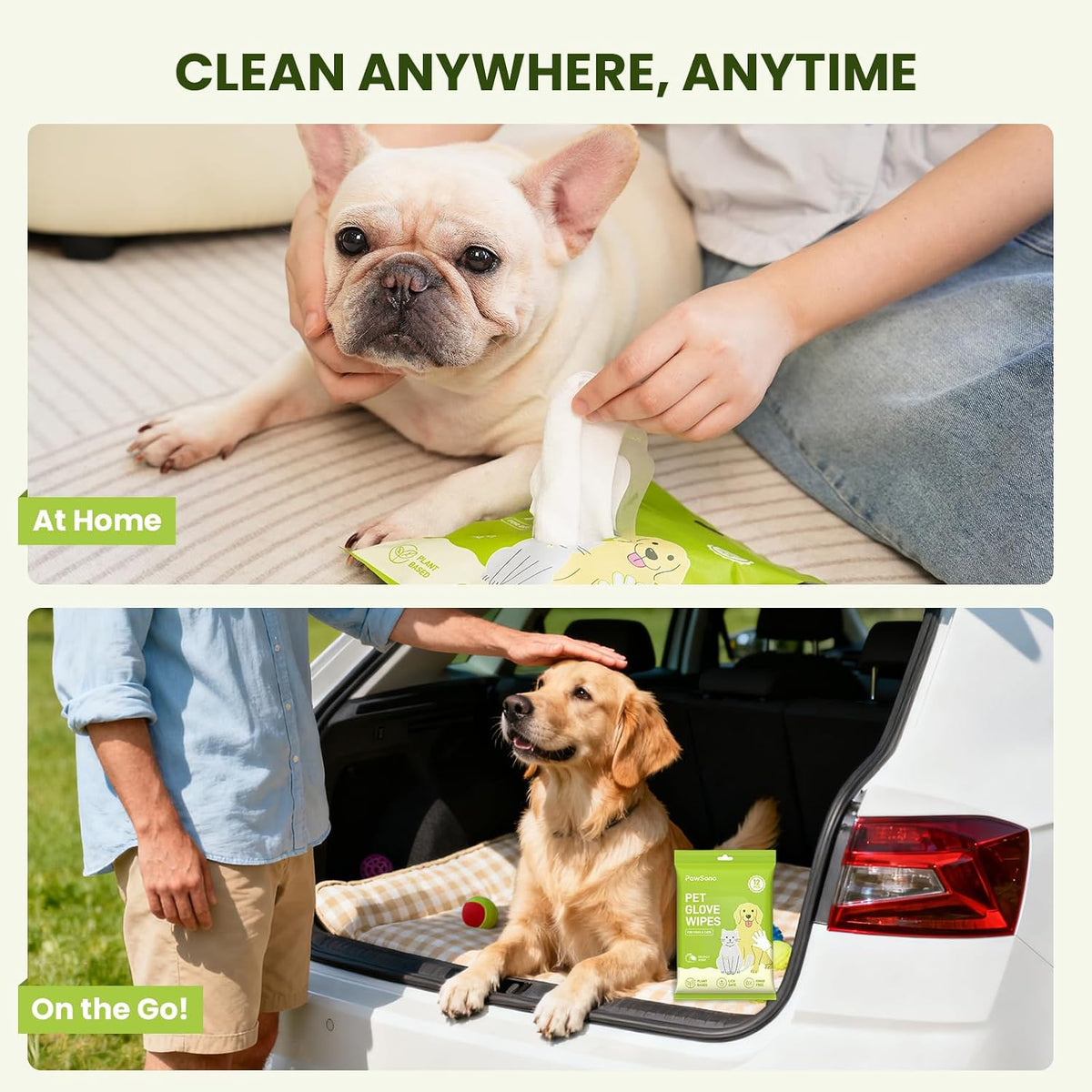 PawSono 36 Count Pet Wipes for Dogs & Cats, Glove Design, Coconut Scent
