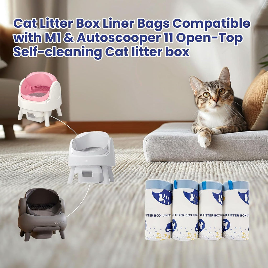 80 Count Cat Litter Liner Bags Compatible with Neakasa and PetPivot AutoScooper 11 Open-Top Pet Automatic Self Cleaning Cat Litter Box, Waste Bags, 27"x13"Heavy Duty Replacement Trash Bags