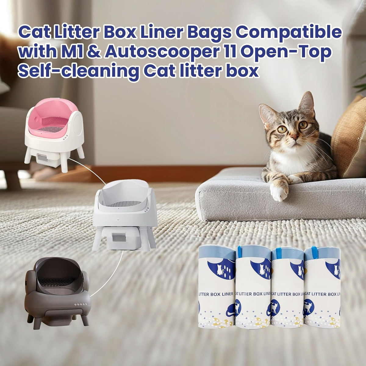 80 Count Cat Litter Liner Bags Compatible with Neakasa and PetPivot AutoScooper 11 Open-Top Pet Automatic Self Cleaning Cat Litter Box, Waste Bags, 27"x13"Heavy Duty Replacement Trash Bags