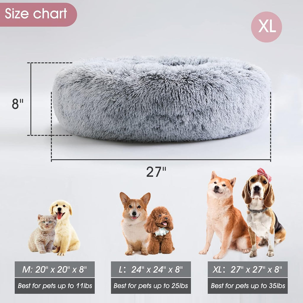 Western Home Calming Donut Small Medium Pet Dog Bed Washable,27" Light Grey