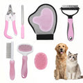 Pet Grooming Kit, 7 Piece Dog Brush for Shedding-Dog Brushes for Grooming, Dematting Comb for Dogs, Cat Nail Clipper with Nail File, Flea Comb, Bath Brush Pink