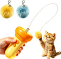 Electric Cat Wand Toy Retractable for Indoor Cats, Kittens Teaser Launcher with Ball & Telescopic Rope Launcher, Electric Interactive Toys for Cats, Relief Enrichment Toys (Orange)