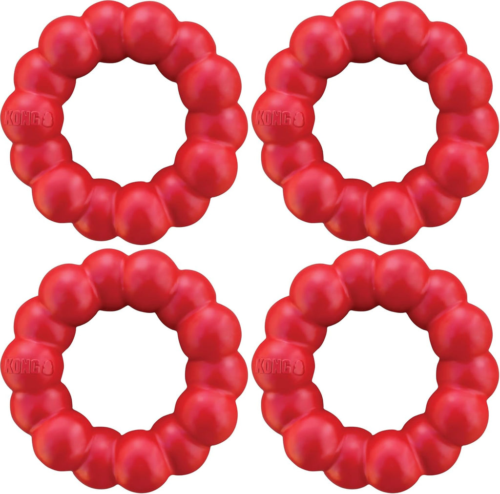 KONG Ring - Natural Rubber Ring Toy for Healthy Chewing Habits - Chew Toy Supports Dog Dental Health - Dog Toy Supports Instincts During Playtime - for Medium/Large Dogs (Pack of 4)