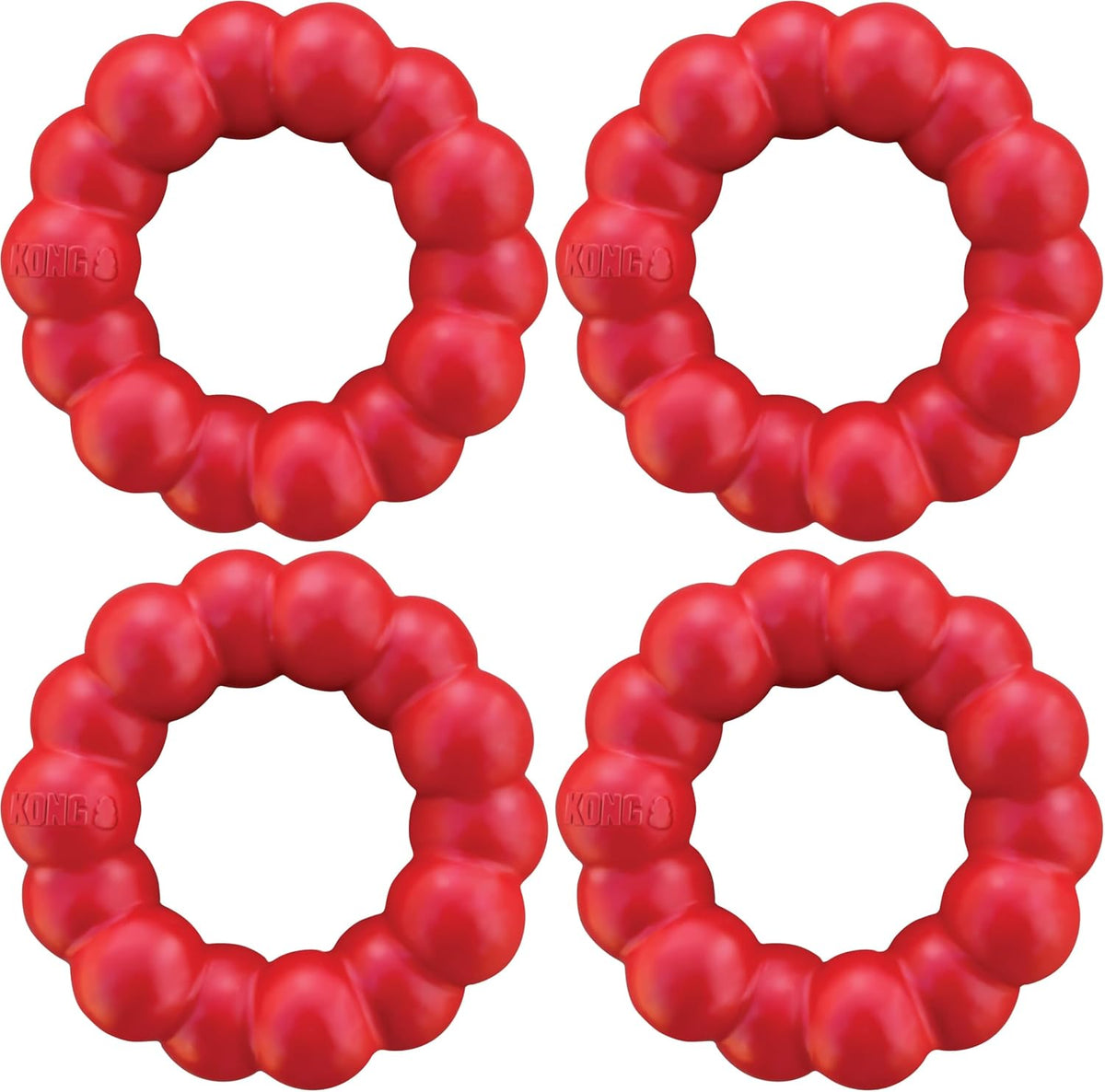 KONG Ring - Natural Rubber Ring Toy for Healthy Chewing Habits - Chew Toy Supports Dog Dental Health - Dog Toy Supports Instincts During Playtime - for Medium/Large Dogs (Pack of 4)