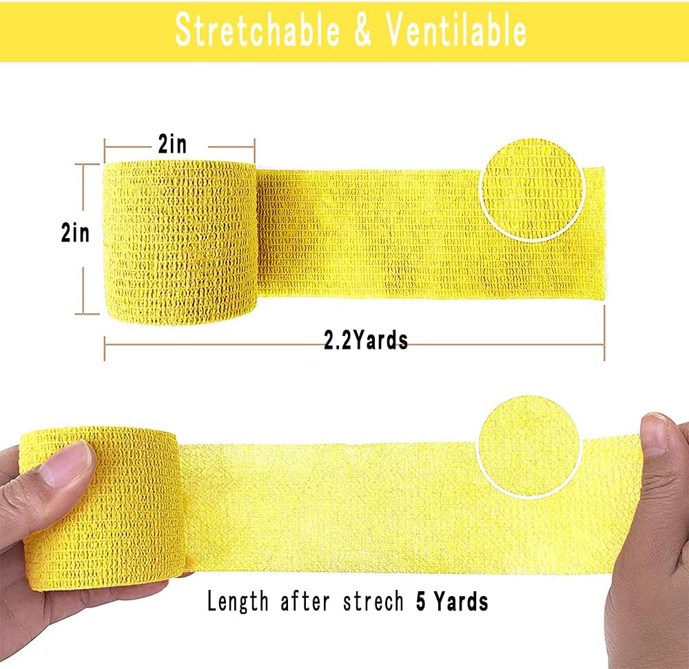 [6 Pack-2"x5Yards]MINGYUE Self Adhesive Bandage Wrap,Athletic Tape,Sports Tape,Wrist and Ankle Wrap Tape,Cohesive Bandage for vet tape(Yello)