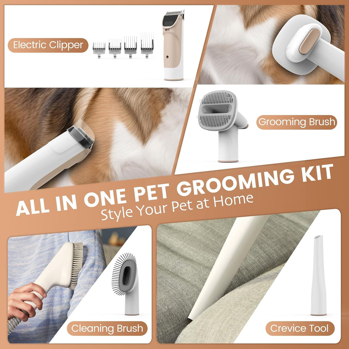 FIXR Dog Grooming Vacuum, Pet Grooming Kit with Dog Clippers, 2.5L Dust Cup 11000Pa Dogs Vacuum for Shedding Grooming, 5 Grooming Tools Home Cleaning in 1, Low Noise Pet Grooming Vacuum for Dogs