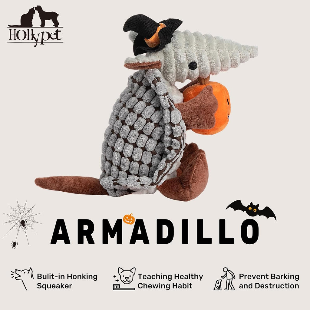 Hollypet Armadillo Squeaky Puppy Dog Toys for Small Medium Dogs, Halloween | plush stuffed small dog squeak animal toy with unique grunt squeaker textured fabric for teeth cleaning toys