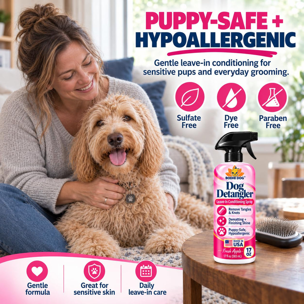 Dog Detangler Spray Dematting, Leave-in Conditioner Cologne - Gentle & Safe Formula, Made in USA (Apple 17 Fl Oz)