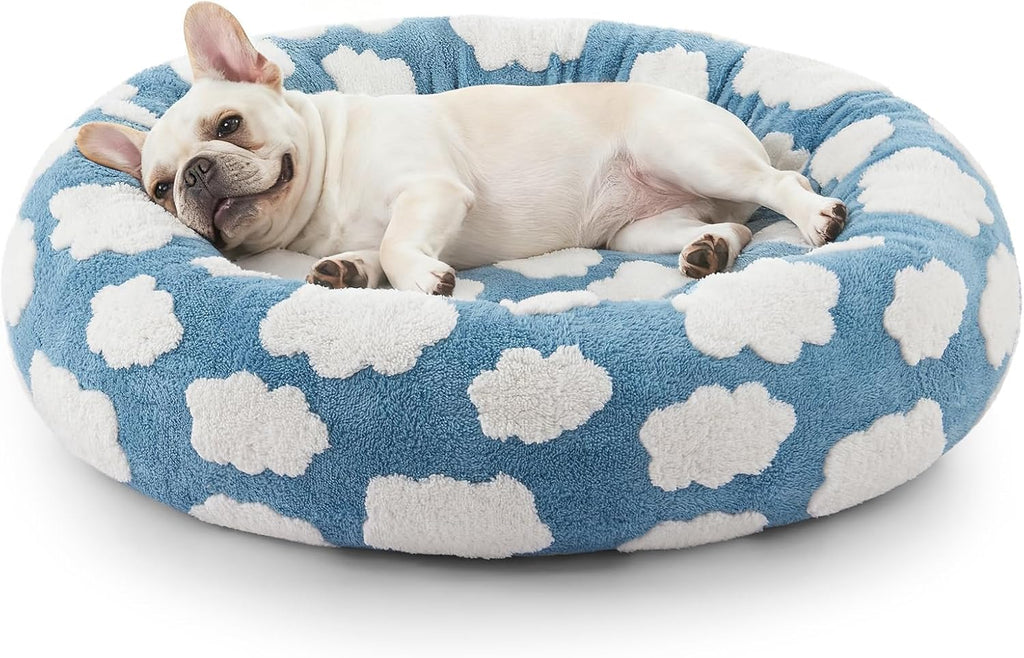 JOEJOY Jacquard Donut Round Small Dog Bed, Blue, 23x23x7in