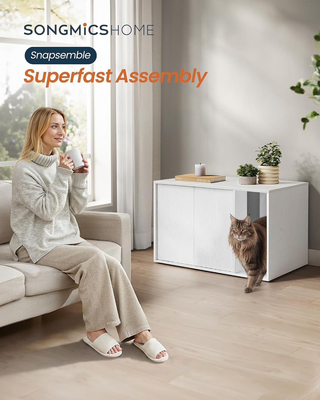 SONGMICS HOME Cat Litter Box Enclosure, Tool-Free Assembly