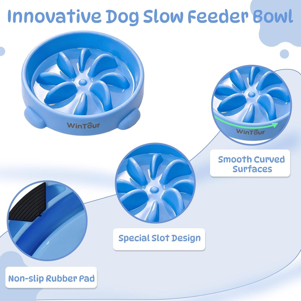 WinTour Slow Feeder Dog Bowls for Small Medium Pets, Round PP Dish, 1 Pack