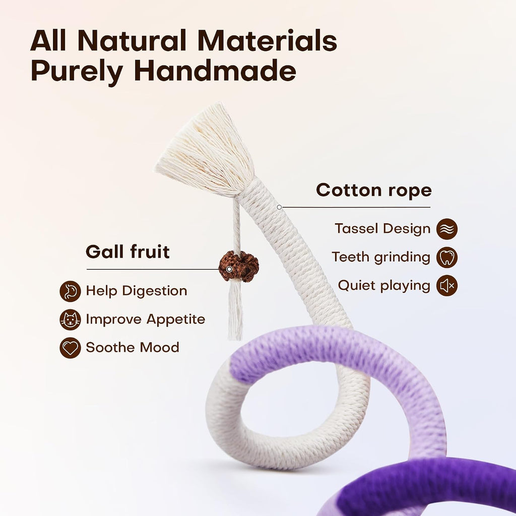 Potaroma Cat Toys Chew Ropes 3Pcs with Refillable Natural Catnip | Safe Teeth Cleaning & Teething for Indoor Kittens, Interactive Cat Nip Kitty Toys for All Breeds 19.5 Inches