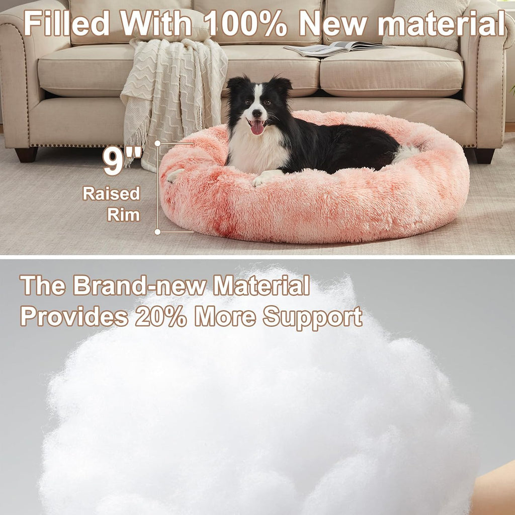 42 in Faux Fur Donut Dog Bed for Large Plus Dogs,Tie-dye Pink