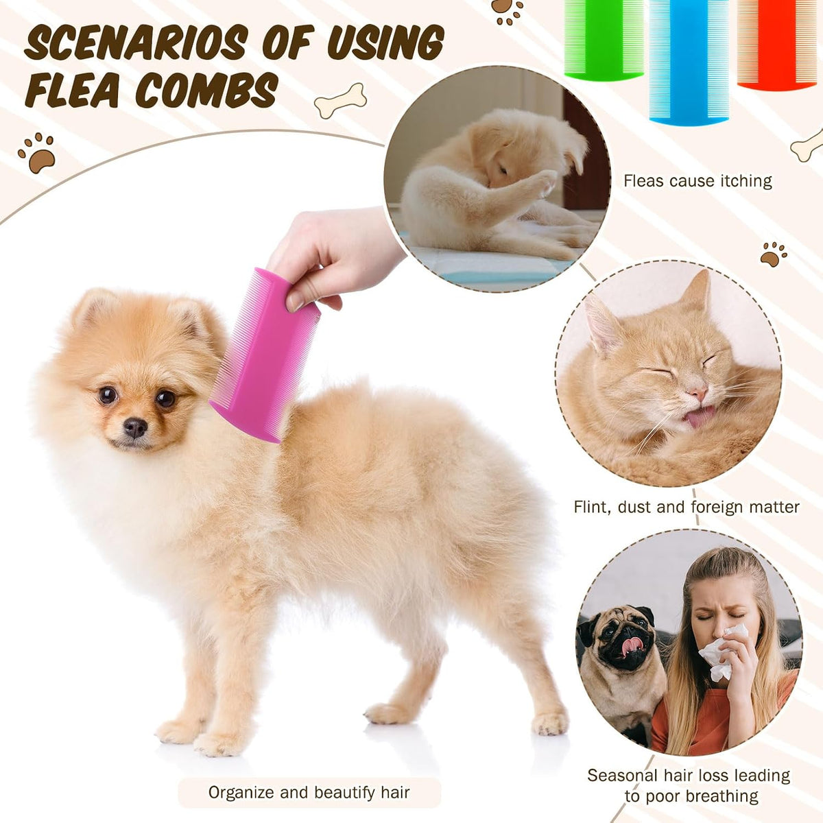 Hushee 100 Pcs Pet Flea Lice Combs Double Sided Fine Tooth for Cat Dog