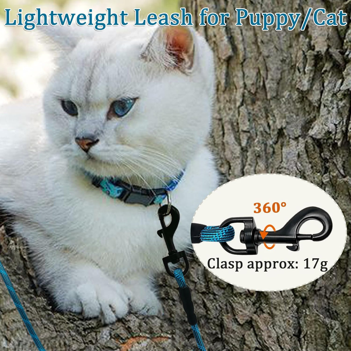 WYuZe 1/5" Reflective XS Rope Dog Leash 10ft for Small Dogs Cats up to 15lb