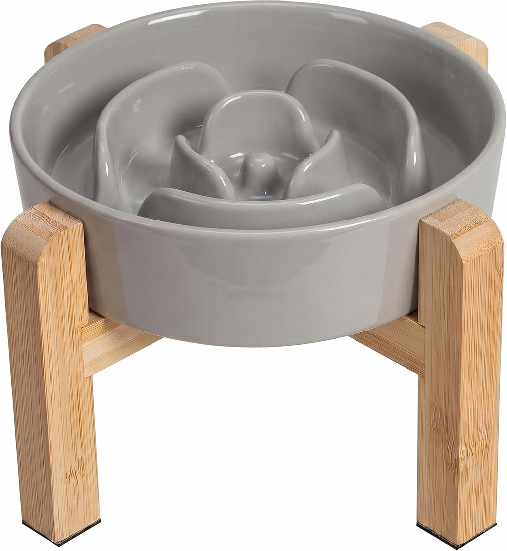 Elevated Slow Feeder Dog Bowl, 6.7" Ceramic Maze Dog Bowl with Stand