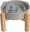 Elevated Slow Feeder Dog Bowl, 6.7" Ceramic Maze Dog Bowl with Stand