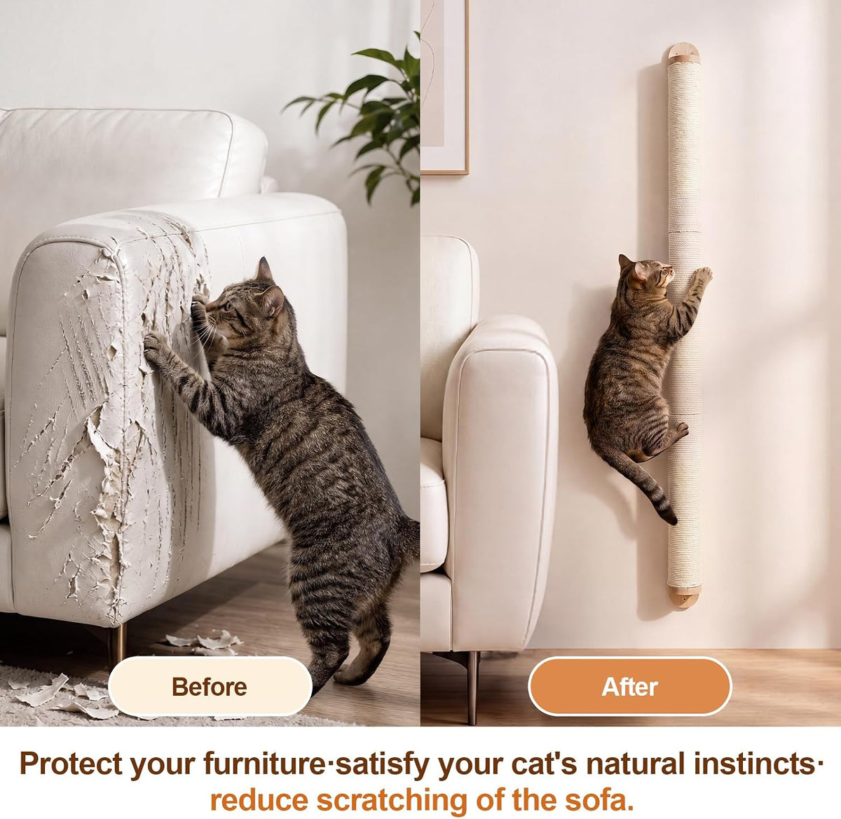 Tall Wall Mounted Cat Scratcher Post, 23 Pcs