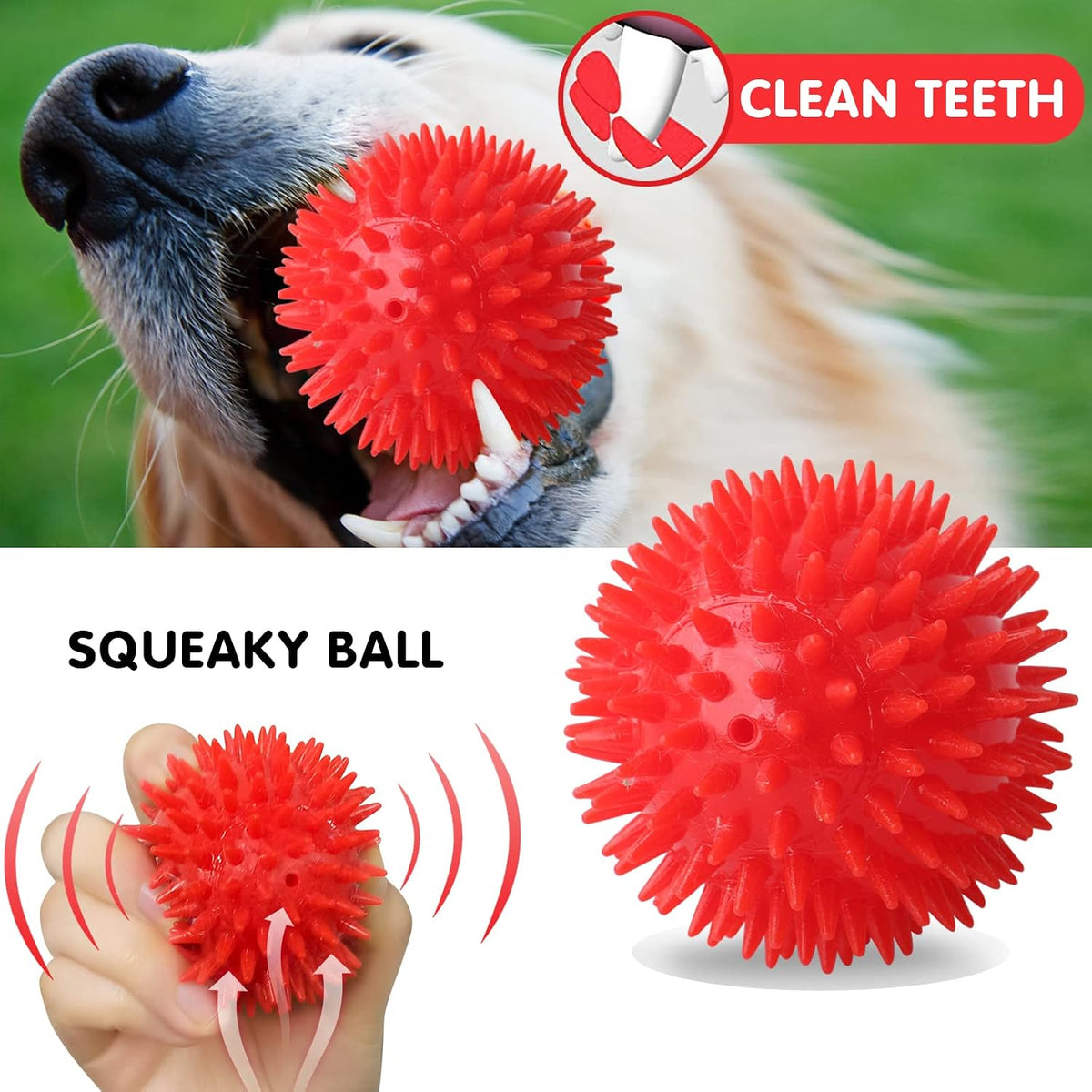 D KING D KING 3Pack Durable Plush Squeaky Dog Ball for Aggressive Chewers, Interactive Sound Dog Toy for Medium & Large Breeds, Tough Stitched Stuffed Chew Ball for Indoor & Outdoor Play(Monster Ball)