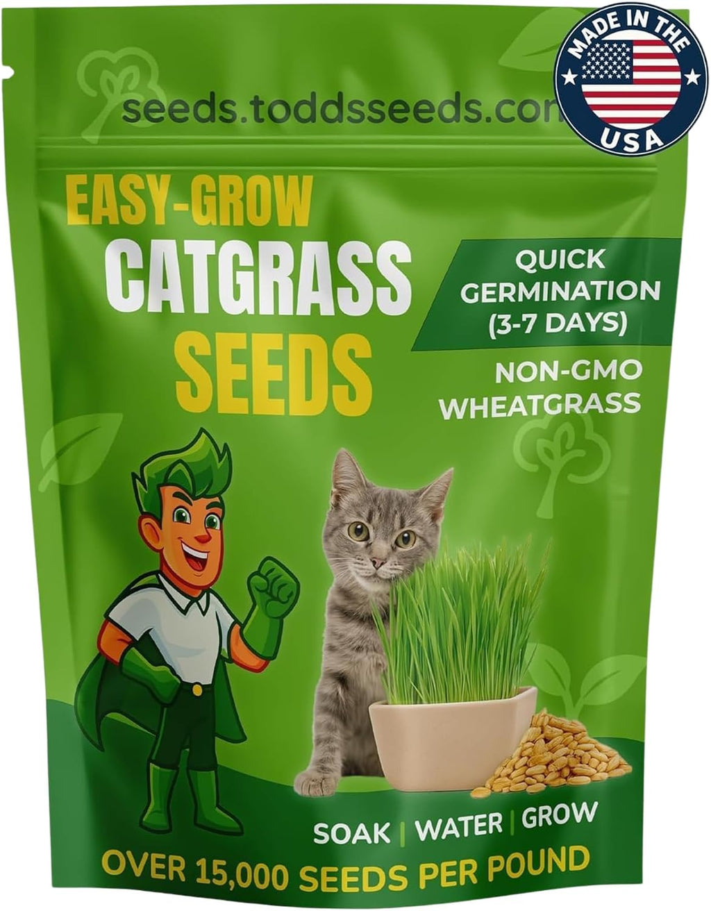 Todd's Seeds Cat Grass Wheatgrass Seeds, 1/2 lb - Non-GMO, Pet Safe
