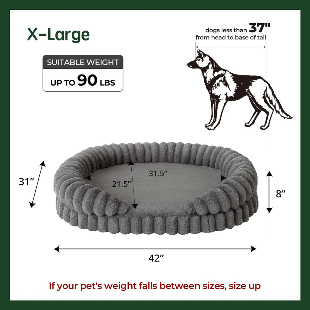BALANCE Calming Dog Bed for Extra Large Dogs, 42 Inches Oval Washable XL Pet Bed with Sides, Orthopedic Pet Couch Sofa with Non-Slip Bottom, Gray
