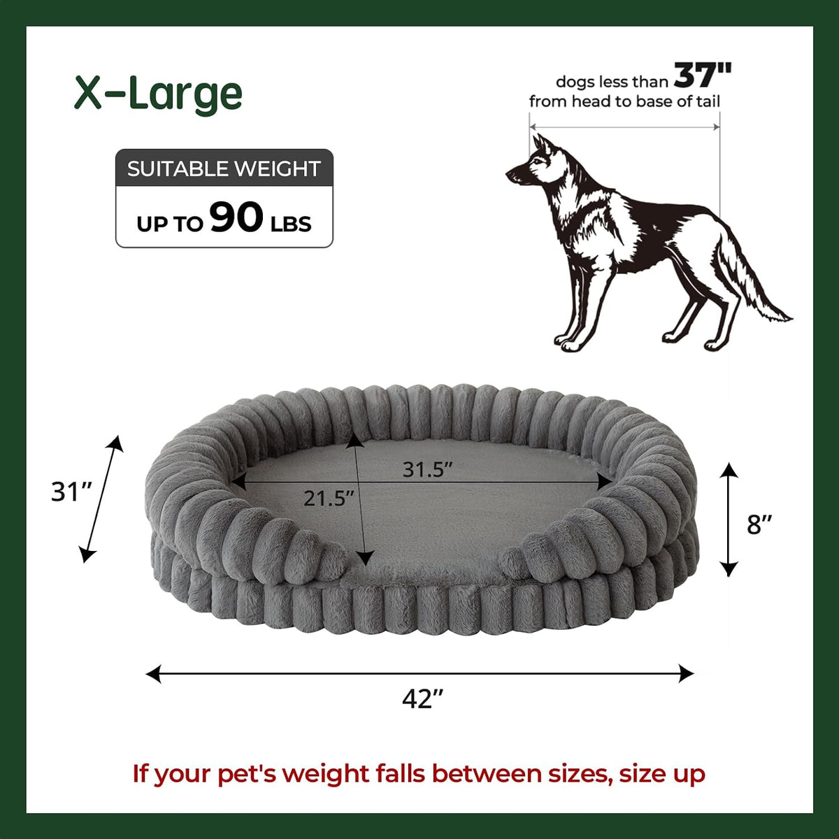 BALANCE Calming Dog Bed for Extra Large Dogs, 42 Inches Oval Washable XL Pet Bed with Sides, Orthopedic Pet Couch Sofa with Non-Slip Bottom, Gray
