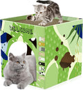 Bissap Cat Cardboard House, Large Thickened Play House with 2 Story Scratch Pads Bed Scratching Lounge for Indoor Cats Kittens Breathable Cube Shelter Corrugated Scratcher Box Toy