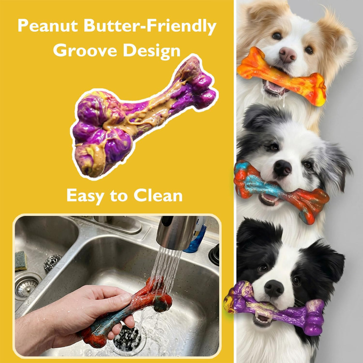3-Pack Dog Chew Toys for Aggressive Chewers, Medium Large Breed | Indestructible Dog Bone Toys to Keep Them Busy,Dental Textured, Long Lasting,Beef Flavor