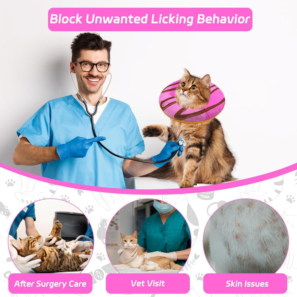 Seyezo Cat Cone Collar Soft, Adjustable Cat Recovery Cone, Pink, Small