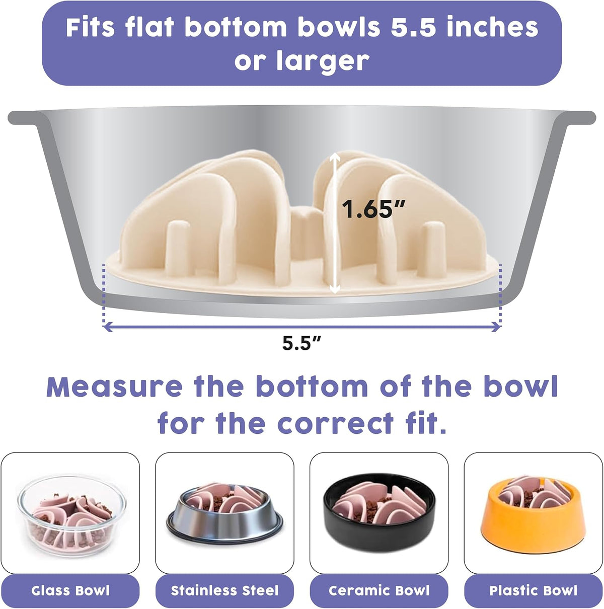 Great Vibes - Silicone Slow Feeder Insert for 6 Inch+ Dog Bowl (Almond)