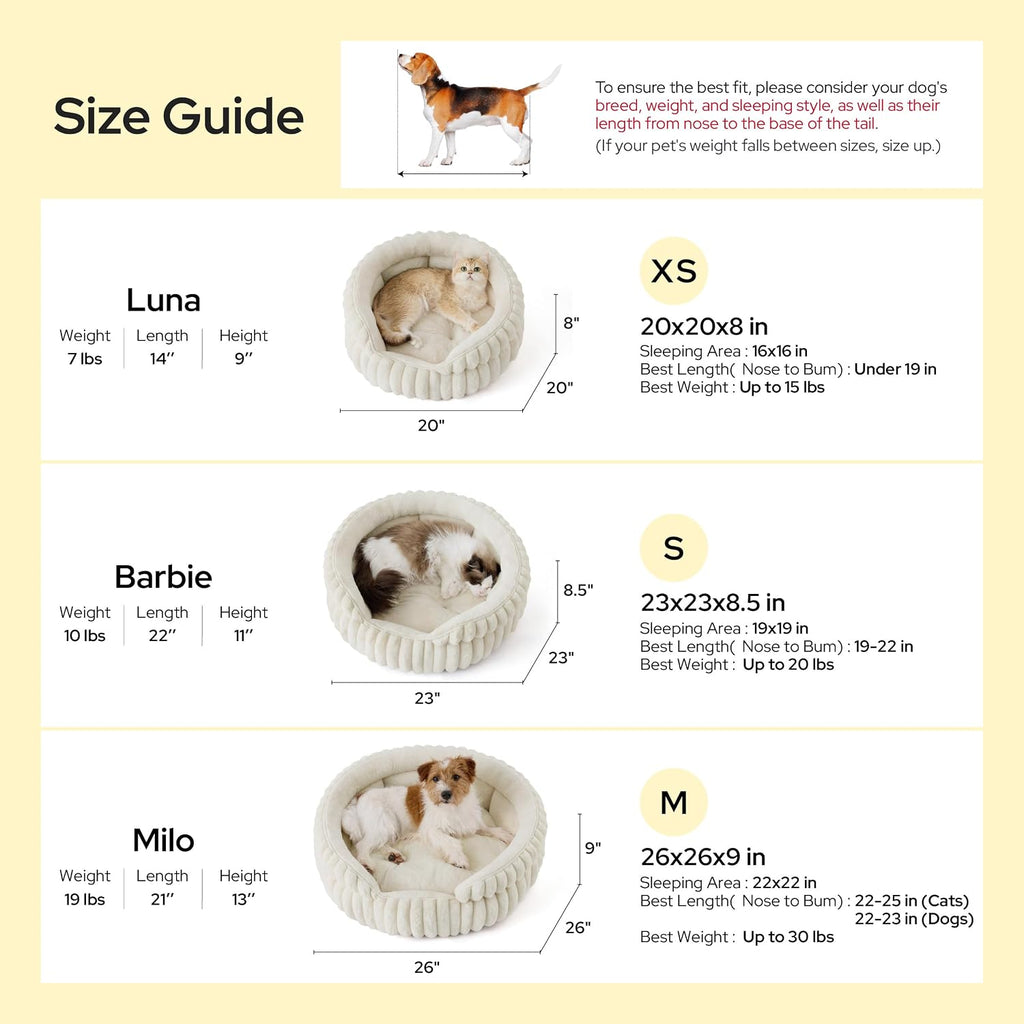 Bedsure ComfyFleece® Washable Cute Cat Bed,Soft Round Kitten Bed,20in,Cream