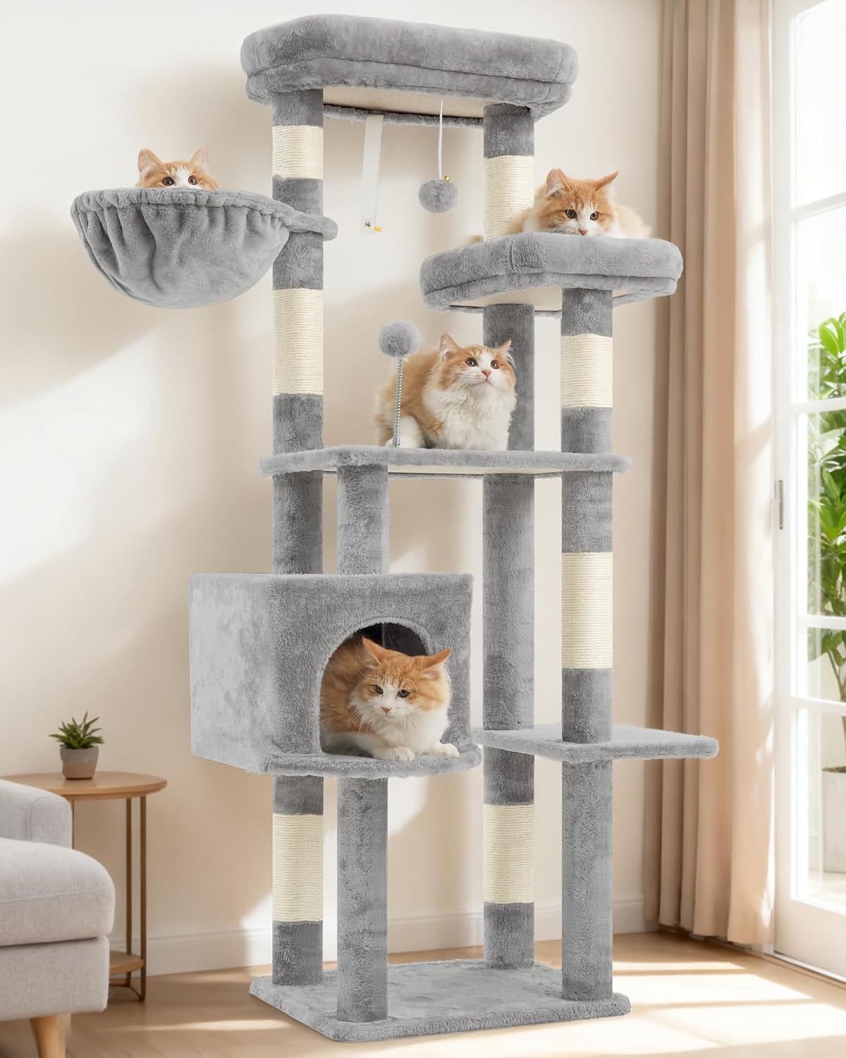 Gitelsnour 55.1'' Cat Tree Tower for Indoor Cats, Large Platform, GCT013W