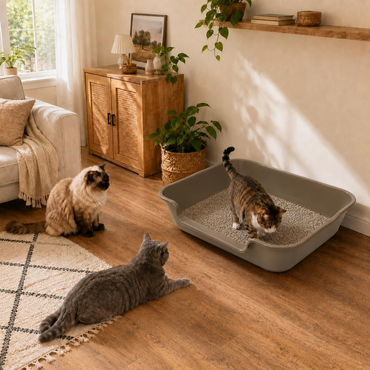 Extra Large Low Entry ABS Cat Litter Box, Brown, 24" L x 20" W, 2 Pack | Durable low entry litter box, non-stick, odor-free, ideal for seniors, kittens, rabbits, large cats and multi-pet homes.