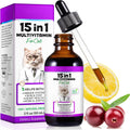 Cat Multivitamin, 15 in 1 Cat Multivitamin Liquid Drops, Cats Vitamins and Supplements with Glucosamine and Probiotics, Bones, Joint, Skin & Coat, Bladder, Immune System Support, 60ML