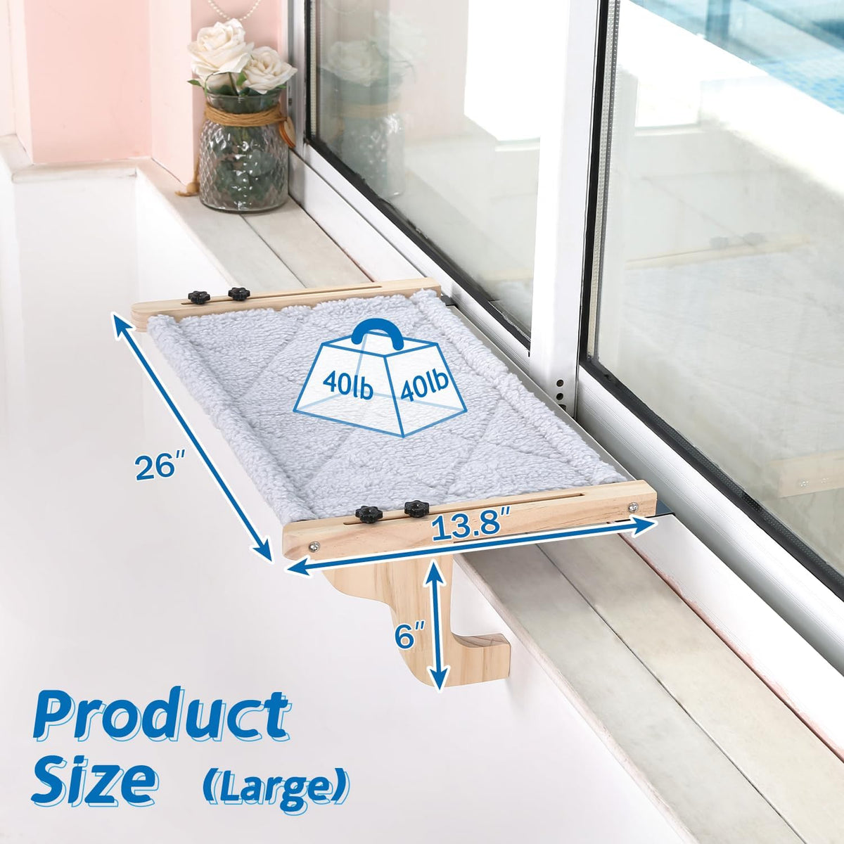 Zakkart 2-PC Easy Seat Cat Perch for Windowsill (Natural Wood/Gray, L)