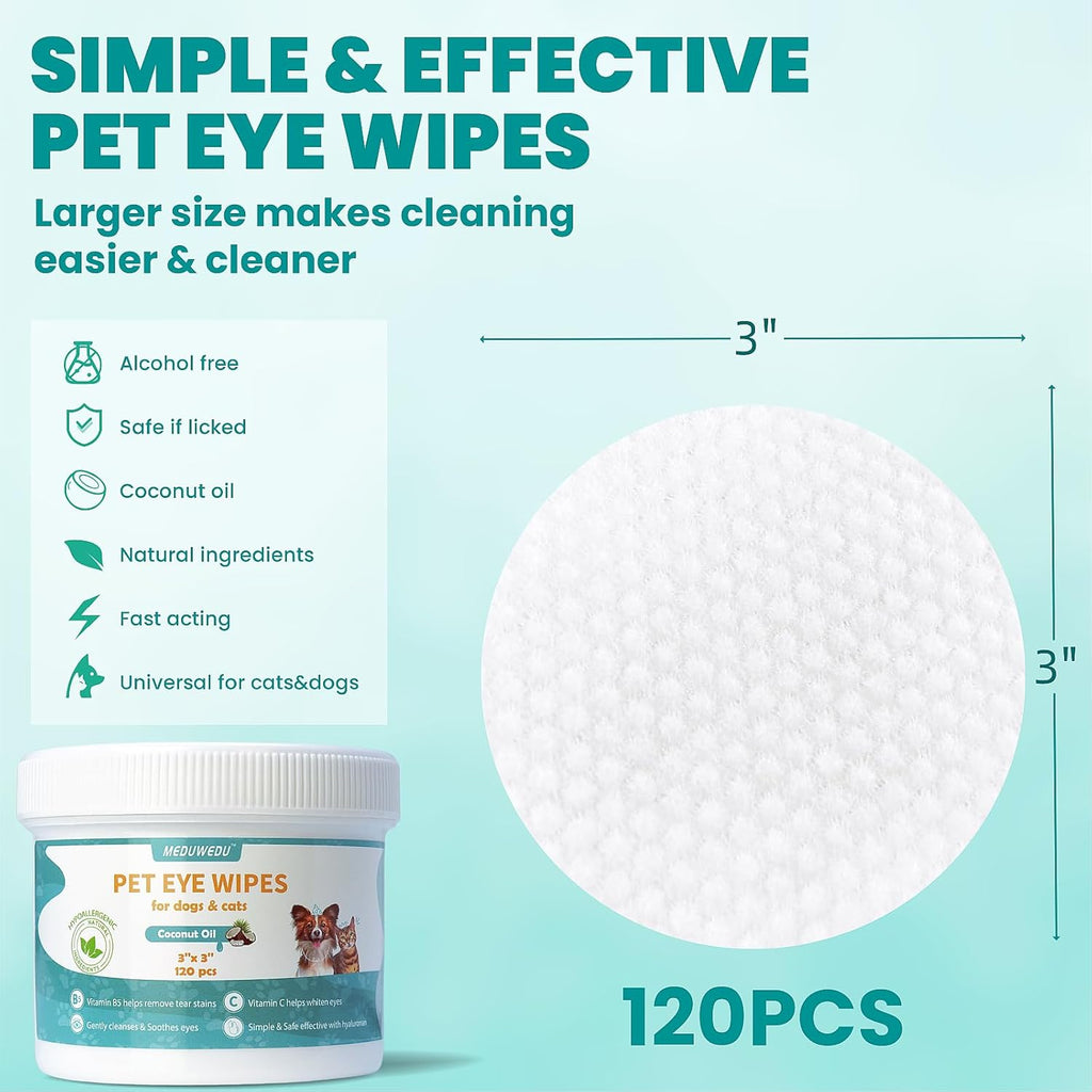 MEDUWEDU Eyes Wipes for Dogs & Cats 120 Counts, Grooming Kit Care for Dogs and Cats, Prevent Tear Stains, Eye Debris, Discharge, Mucus Secretions,Unscented