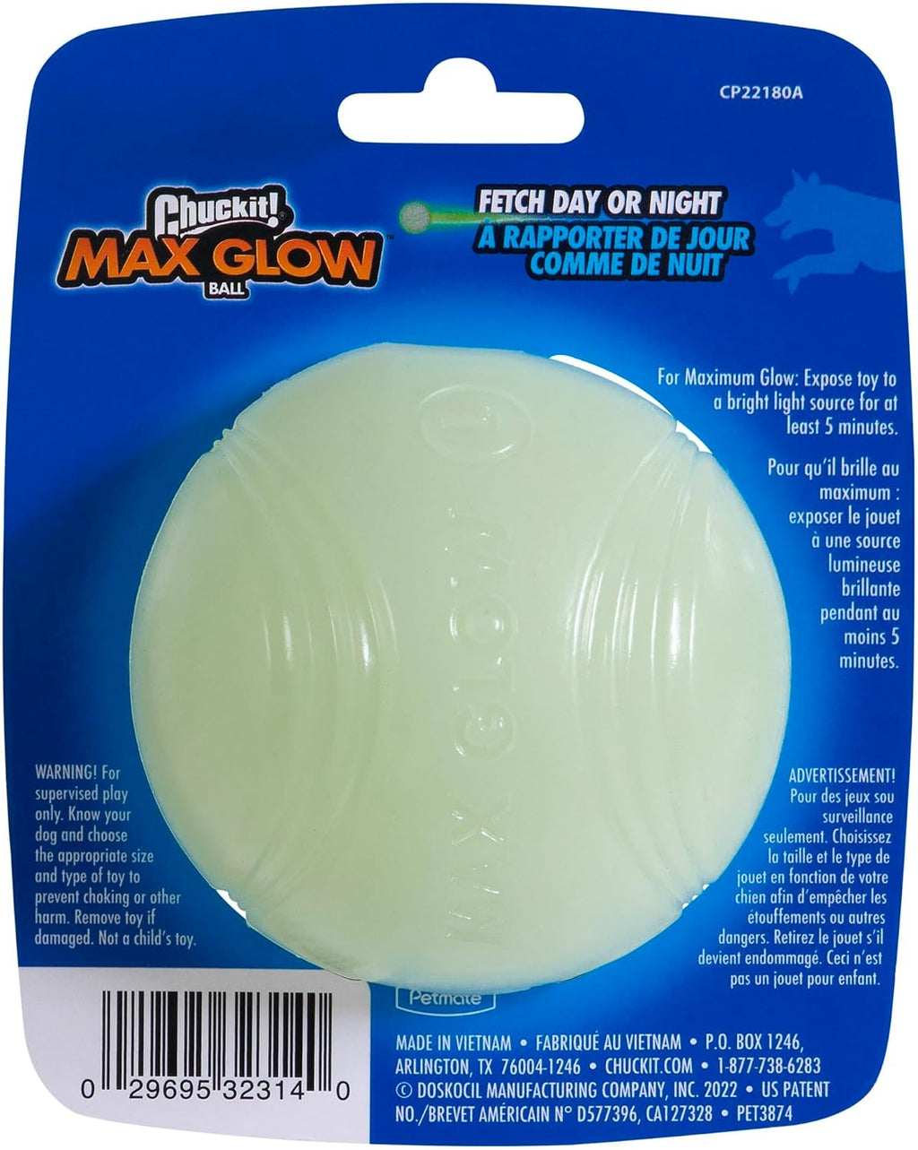 Chuckit! Glow in the Dark Bouncy Ball for Dogs, Dog Toy, Max Glow Balls, 3 Inch, Large (Pack of 12)