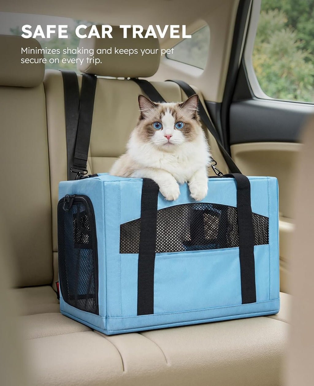 Pecute Cat Carrier Stable, Pet Carrier with Privacy Partition,Light Blue