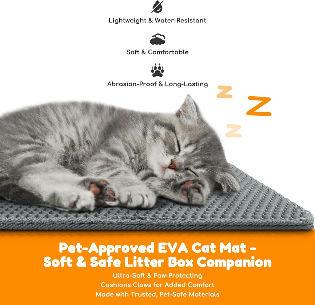 Cat Litter Mat 31"x24",Double Layer EVA Litterbox Mat Dark Gray | Extra Large Honeycomb, Waterproof & non-slip, Odor-free, easy clean, washable durable floor protector,scatter control