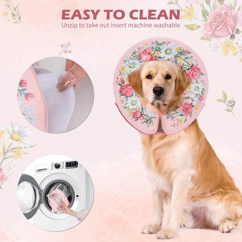 IEUUMLER Inflatable Recovery Dog Cone Collar, Neck Donut Protective ECollar, Adjustable Soft Collar for Dog and Cat After Surgery Prevent from Biting & Licking EU020 Floral Wreath M