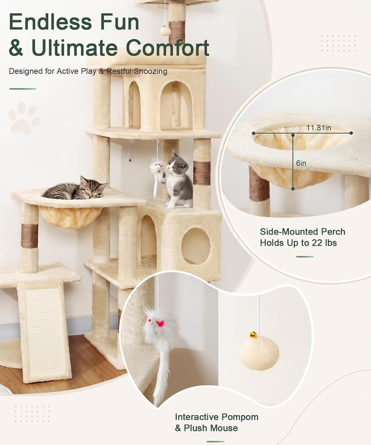 68 Inch Heavy Duty Cat Tree Tower for Indoor Cats Large Adult