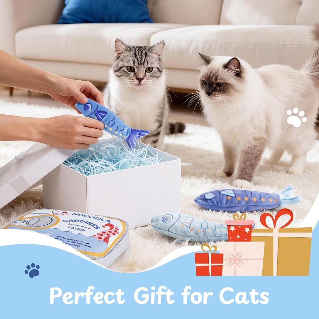 Nocciola Sardines Catnip Toys for Indoor Cats - 3 Pack Cat Toys Fish with Pouch, Cat Nip Toys Cat Kicker Toy with Crinkle Paper, Interactive Cat Toy for Kitten Enrichment, Cat Gifts