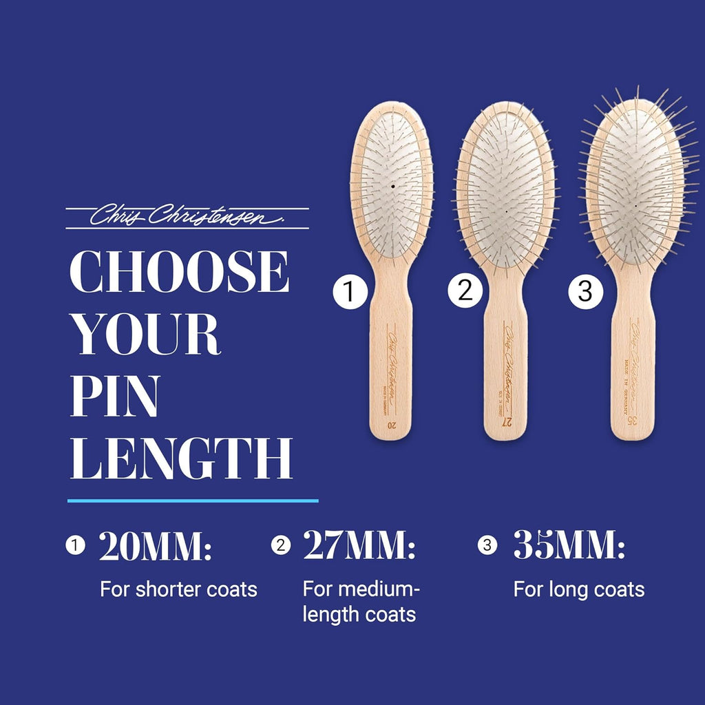 Chris Christensen 35 mm Oval Pin Dog Brush, Original Series, Groom Like a Professional, Stainless Steel Pins, Lightweight Beech Wood Body, Ground and Polished Tips 