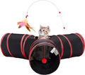 Tempcore Cat Tunnel, 3-Way Collapsible Toy for Indoor Cats, Black & Red | 3-Way Cat Tunnel with Peek Holes, Hanging Ball and Teaser Wand, Collapsible Design for Play, Hiding, Chasing and Exercise
